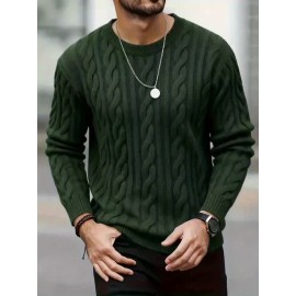 New Autumn-Winter Men's Casual Commuter Solid Color Crew Neck Knit Pullover