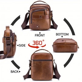 [Genuine Leather Crossbody Bag] Niu Genuine Leather Crossbody Bag with Adjustable Shoulder Strap, Double Compartment Design - Premium Top-Grain Leather, Multiple Zipper Pockets & Ergonomic Padded Back 51.39
