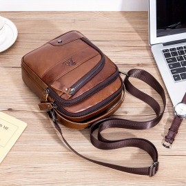 [Genuine Leather Crossbody Bag] Niu Genuine Leather Crossbody Bag with Adjustable Shoulder Strap, Double Compartment Design - Premium Top-Grain Leather, Multiple Zipper Pockets & Ergonomic Padded Back 51.39