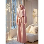 Autumn and Winter High-End Solid Color Cowl Neck Sweater with Niche Casual Wide-Leg Pants | Two-Piece Suit for Women'S Commute Wear, Elegant Style with Detail