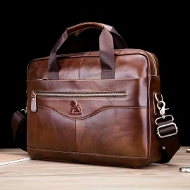 Leather Crossbody Bag, Men's Briefcase, Portable Shoulder Bag, Top Layer Leather File Bag, Large Leather Tote Bag, Leather Computer Bag, Suitable for Valentine's Day, Teacher's Day, Back to School, Graduation and Christmas Gifts