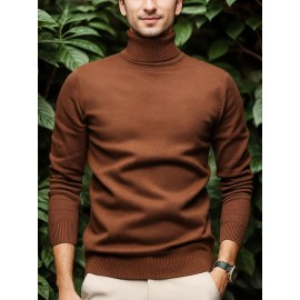 [Men's Turn-Collar Sweater] Cross-Border New Autumn-Winter Men's Solid Color Turn-Collar Pullover Knit Sweater